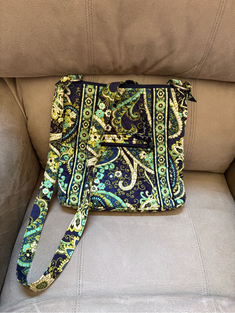 Vera Bradley Quilted Paisley Crossbody Bag in Green and Navy